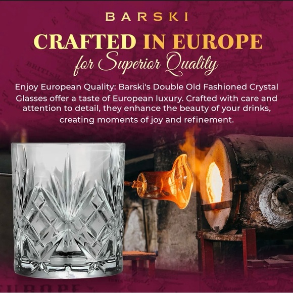 Barski Double Old Fashioned Crystal Whiskey Glasses Set of 6 | 10.5 oz Tumblers - Picture 2 of 6
